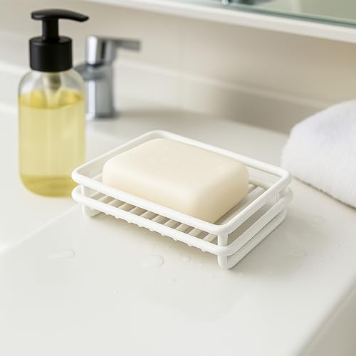 Creative Home Metal Wire Soap Dish Tray Rust-Resistant Iron Bathroom Holder with White Powder Coating Bar Soap Rack for Shower Sink Kitchen Vanity, 3.1 x 4.4 x 1 H Inch - color: White