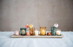Creative Co-Op Round Glass Votive Holders on Wood Tray, Yellows & Greens, Set of 9 - color: Yellow/Green