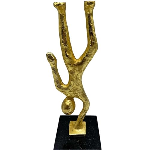 Pemberly Row Handmade Metal Abstract Sculpture, 12 in, Gold Aluminum, Contemporary Decorative Figurine, Upside Down Person Design for Living Room, Office, or Entryway Shelves - color: Gold