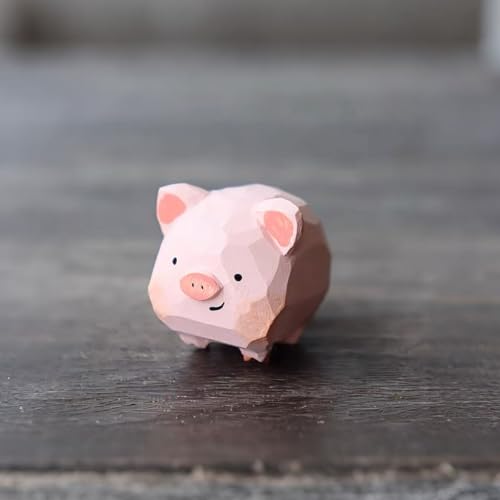 Cute Mini Wooden Pink Pig Figurine – Hand-Carved 1.6" Pig Statue for Car Dashboard & Desk Decor, Adorable Animal Wood Ornament, Gift for Pig Lovers - color: Pink Pig