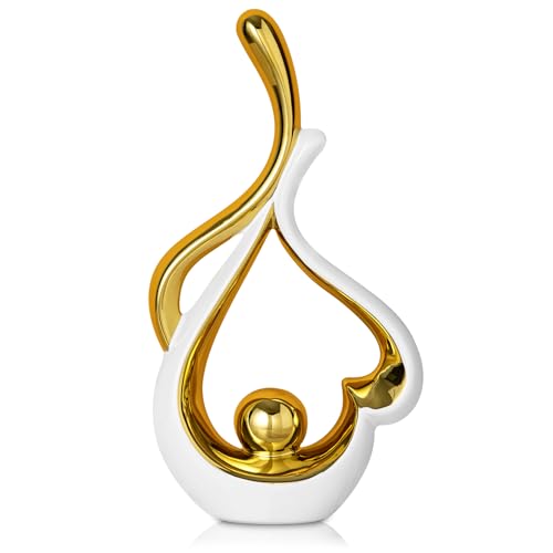 Gold Statue Decor for Living Room, Abstract Sculptures Home Decor, Modern Table Ceramic Decor, Heart Shape Table Centerpieces for Dining Room, White and Gold Decoration for Shelves - color: White and Gold 3