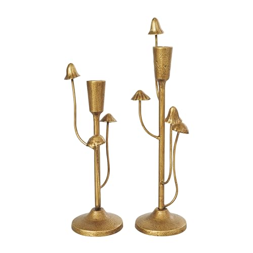 Deco 79 Metal Abstract Decorative Candle Holder Mushroom Inspired Candle Stand, Set of 2 Candlestick Holder 11", 14"H, Gold - color: Gold, size: 11", 14"H