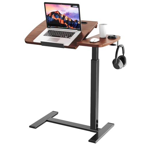 Overbed Bedside Table with Wheels,Tiltable Hospital Bed Table, Pneumatic Adjustable Overbed Table, Rolling Laptop Desk, Mobile Standing Desk for Bed, Couch, or Hospital Use - color: Brown