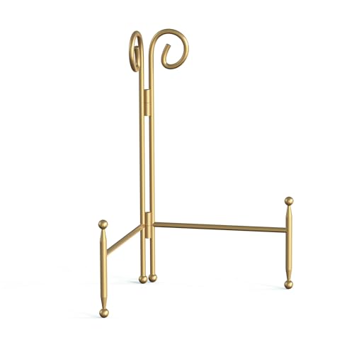 Display Stand for Plate, Foldable Metal Plate Stand for Table, Decorative Easel Holder for Picture Frames, Photos, Wedding Cards, Sign Posters, Cavas, 6-inch Gold