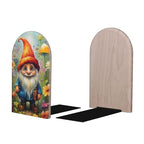 Decorative Bookends Floral Painting Gnome Flowers Kids Wood Bookends 2 Pcs Book Stoppers for Shelves Desk Non-Skid Modern Bookends for Office Kitchen School