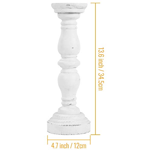 Farmhouse Rustic Candle Holder for Pillar Candle, Vintage White Wooden Pillar Candle Holder, Antique Candlestick Holder for Dining Table, Coffee Table, Or Any Table Top (1Piece, 4.7" x 4.7" x 13.6") - size: 4.7" x 4.7" x 13.6"