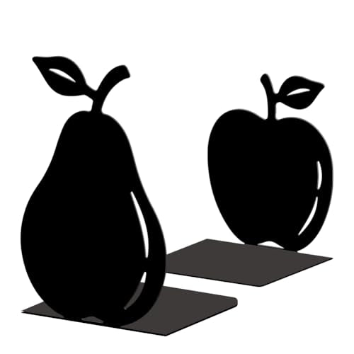 Peacoblue Metal Bookends for Shelves, Modern Decorative Heavy Duty Study Book Ends Stoppers for Office, Desk, Shelf, Room 5.3"x4.3"x6" Cast Iron Simple Tall Bookends 1 Pair (Apples and Pears) - style: Apples And Pears