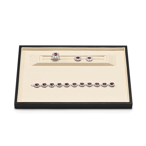 Oirlv Premium Leather Jewelry Showcase Tray, Velvet Display Organizer Professional Retail & Home Presentation Tray, Beige Large - color: Beige, size: 9.84″ L×7.09″ W