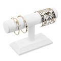 MOOCA T-Bar Deluxe Wooden Bracelet Holder Display, Watch Hoder, Bracelet Display Stand, Jewelry Stand Organizer, White Leatherette - color: White Faux Leather
