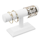 MOOCA T-Bar Deluxe Wooden Bracelet Holder Display, Watch Hoder, Bracelet Display Stand, Jewelry Stand Organizer, White Leatherette - color: White Faux Leather
