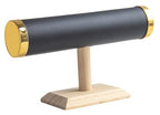 Jewelry Display T-Bar Stand – Elegant Black PU Leather & Natural Oak Wood Base, Space-Saving Organizer for Bracelets, Watches & Bangles - color: Round PU Black