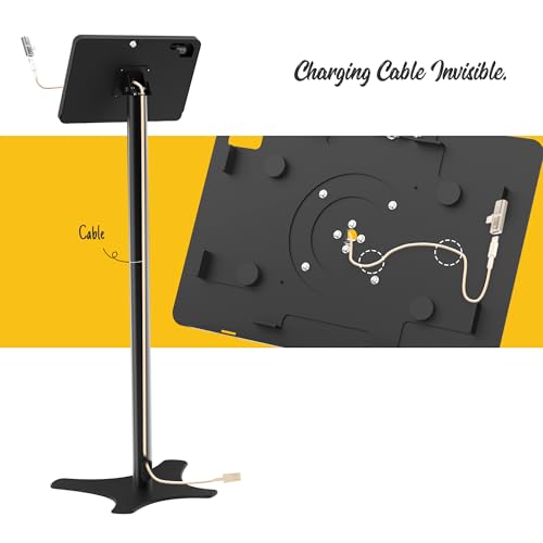Tablet Floor Stand Compatible with 10.2" iPad 7 8 9, Rotate Lockable Metal Tablet Enclosure+Aluminum Pole+Metal Base - BSF302BT - color: Black, size: iPad 7/8/9 (10.2")