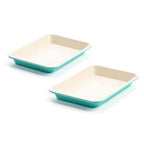 GreenLife 13" x 9" Quarter Sheet Baking Pans, 2 Piece Bakeware Set, PFAS-Free Ceramic Nonstick Rectangular Cookie Trays, Oven Safe to 450°F, Even Heating, Easy Clean Ovenware, Turquoise - color: Turquoise, size: 13" x 9" Quarter Baking Sheet