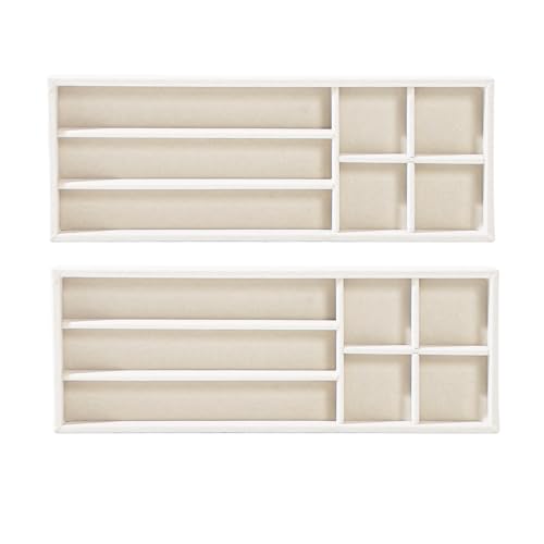 2Pcs Desk Drawer Storage Tray, Nightstand Organizer Tray, Necklace Bracelet Ring Earring Jewelry Display Tray, Grid Table Organizer Holder Tray for Sunglass, Phone, Watch, Perfume (7 grid)/Beige - color: Beige, size: 7 Grid