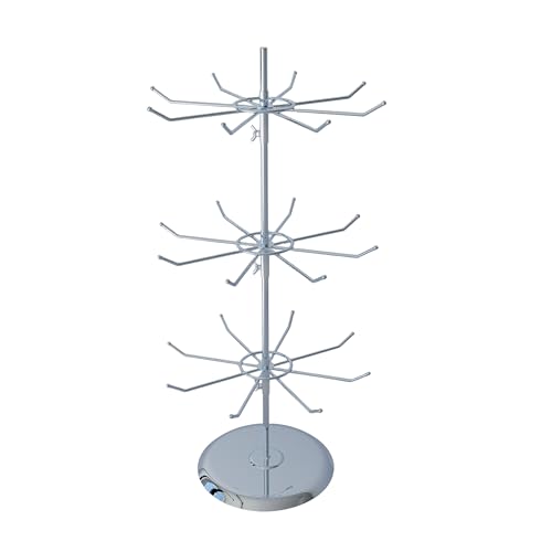 3 Tier Jewelry Holder with 8 Hooks Adjustable Height Chrome Countertop Spinner Display Stand for Necklace & Bracelet Keychain Display - size: Standard - 24 hooks