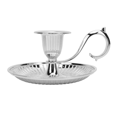 Vintage Candle Holder, Elegant zinc Alloy Taper Candle Stick Stand with Large Curved Handle for Dinner Table Decor and Wedding Parties Silver - color: Silver