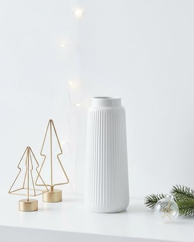 White Ceramic Vase, 8 Inch Conical Flower Vase with Narrow Mouth for Pampas Grass, Modern Tapered Decorative Vase for Home Decor, Living Room Table, Shelf - color: White03