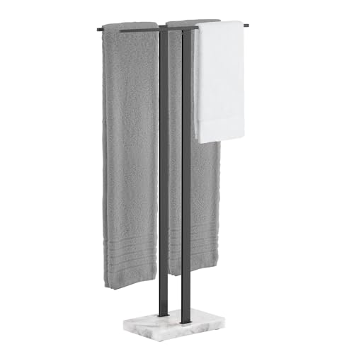 KES Standing Towel Rack, 37" H (Equal Height) Towel Rack Stand with Marble Base, Free Standing Towel Racks for Bathroom Floor, 18/8 Stainless Steel Matte Black, BTH229-BK - color: White Marble & Black Bar, size: 37" H (Equal-height)