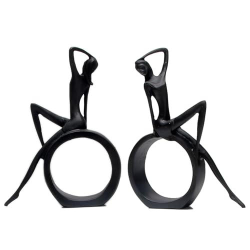Modern Abstract Black Art Bookshelf Decor - Girl Statue Black Figurines for Home Office Living Room Table Decorations, Reading Figurines for Coffee Shelf Table Centerpiece (6.7inx4.72in)