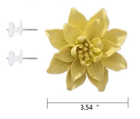 Ceramic Flower Wall Art, Artificial 3D Flower Wall Art, Handmade 3D Wall Art Hanging Sculpture, Porcelain Flower Wall Decoration for Home Office Decor (Yellow,Magnolia,3.54") - color: Yellow,Magnolia,3.54"