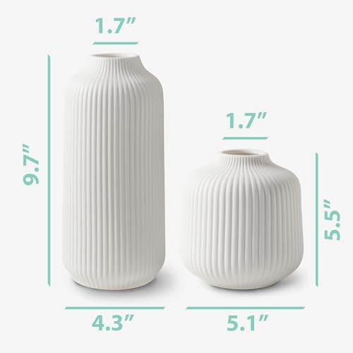 flature Ceramic Vases in Nordic Style, Modern Vase Deco for Pampas Grass, Boho Deco for Windowsill, Vases Set in White Matt, Flower Vase as Home Decoration for Fresh Flowers, Dried Flowers, Set of 2 - color: White, size: Set of 2