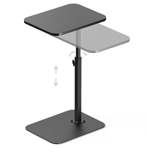 HzTinT Side Table Sofa Tray for Couch Heavy Metal Base Swivel/Adjustable Height, Sofa Bed Bathroom Study TV Tray C Shaped End Table Food Snack Trays for Eating - color: Black, size: 11.8*15.7 in