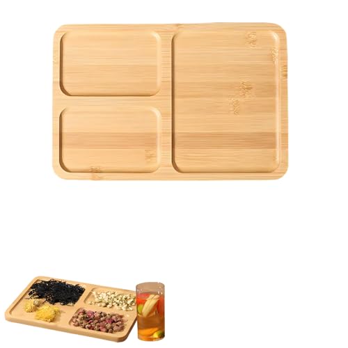 1PCS Bamboo Bathroom Trays - Suitable for The Bathroom,Kitchen,Breakfast Tray and Decorative Tray (11.02 in * 7.48 in(3 Grids)) - size: 11" x 7.5" x 0.6"