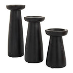 Deco 79 Mango Wood Decorative Candle Holder Pillar Candle Stand, Set of 3 Candlestick Holder 10", 6", 8" H, Black