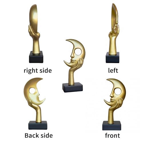 Thinker Statue, Abstract Moon-Faced Sculpture, Modern Home Decor Ornament, Suitable for Living Room, Bookshelf, Fireplace, and Office Decoration, Resin Statue - color: Metallic Gold, size: Large