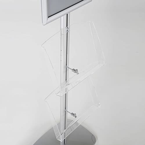 M&T Displays Free Standing Aluminum Display Stand Single Sided Document Brochure Sign Holder Front Loading Portrait Landscape Silver Snap Frame 1x(11x17) and 2 pcs Clear Acrylic Shelf 2x(8.5x11) Inch - color: Silver