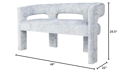 Jofran Gwen Modern Luxury Jacquard Fabric Upholstered Hallway Bedroom Sculpture Bench, 49" W X 22" D X 29.5" H, Blue - color: Blue