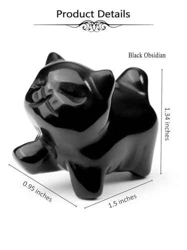 Top Plaza 1 PC Black Obsidian Crystal Cute Cat Figurine Gifts Carved Healing Lucky Home Decor Natural Gemstone Cats Collectibles Pocket Sculpture for Cat Lovers - color: Black Obsidian