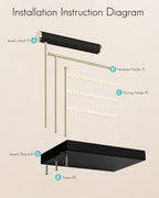 VLANDO Jewelry Stand Organizer with Ring Holder, Jewelry Holder Organizer with Tray, Necklace Holder Bracket Holder Earring Holder - Black - color: Black