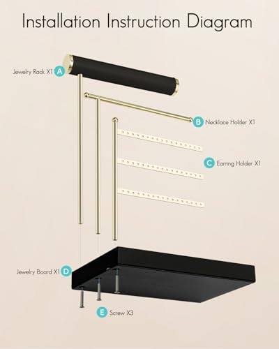 VLANDO Jewelry Stand Organizer with Ring Holder, Jewelry Holder Organizer with Tray, Necklace Holder Bracket Holder Earring Holder - Black - color: Black