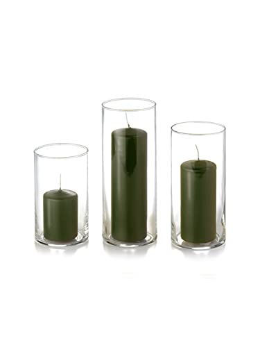 yummi Set of 12 Slim Pillars and Cylinder Vases - Olive - color: Olive