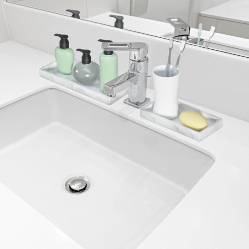 2 Packs Silicone Bathroom Vanity Tray Large 11.8" ＆ Small 7.8" Set - Rectangle Shatterproof Flexible Bathroom Tray for Soap Dispenser, Tissues, Candles, Towel, Plant, Perfume Key - color: White 11.8" & 7.8"