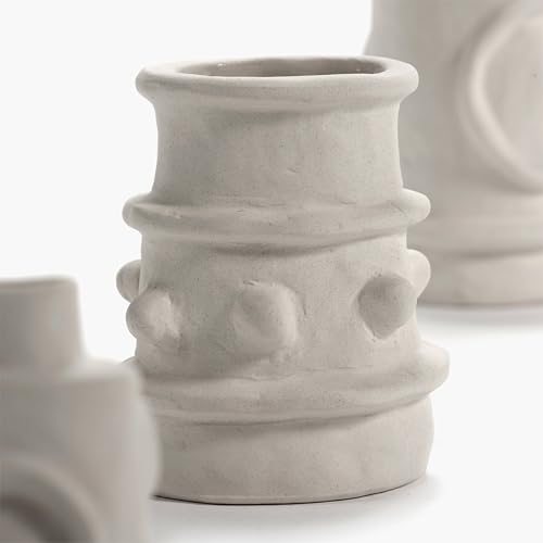 Serax Flower Vase | Marie by Marie Michielssen | Set of 6 | White Stoneware Home Decor Living Room for Coffee Table or Kitchen | Modern Entryway Table Decor or for Shelves | Unique Centerpiece Vases