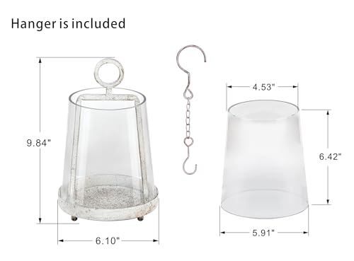 6" Wide Modern Farmhouse Metal Hurricane Candle Holder with Handmade Sturdy Glass Sleeve in Vintage White for Pillar Candle & Plants, Glass Hurricane Lantern, Industrial, Minimalistic - color: White Shabby, size: 6"x10"