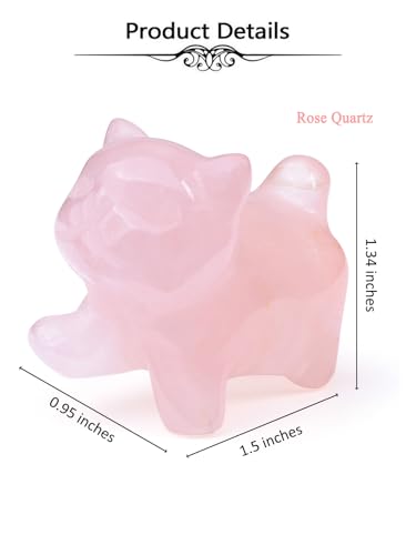 Top Plaza 1 PC Rose Quartz Crystal Cute Cat Figurine Gifts Carved Healing Lucky Home Decor Natural Gemstone Cats Collectibles Pocket Sculpture for Cat Lovers - color: Rose Quartz