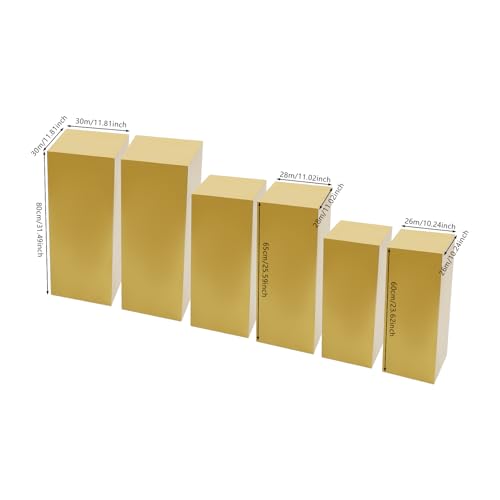3/6 PCS Square Tall Pedestal Stand Metal Square Pedestal Stand Tall Pedestals Cake Stands for Party Wedding Birthday (Gold, 6Pcs) - color: Gold, size: 6Pcs