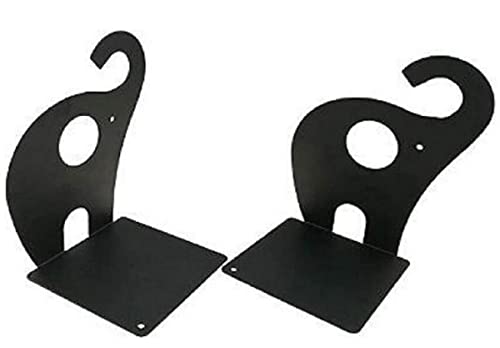 one Pair Cute Cartoon Elephant Nonskid Bookends Art Bookend Metal Bookends (Black) - color: Black
