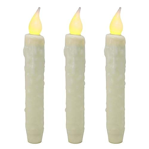 CVHOMEDECO. Real Wax Hand Dipped Battery Operated LED Timer Taper Candles Country Primitive Flameless Lights Décor, 6-3/4 Inch, Ivory, 3 PCS in a Package - color: Ivory 3 Pcs