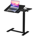 DUMOS Overbed Bedside Table Adjustable with Wheels, Mobile Standing Stand Up Rolling Laptop PC Desks with Tilting Top Height Tray Sofa Side Computer Workstation for Bedroom on Hospital Home Use, Black