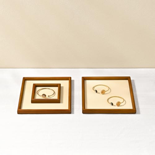 Jewelry Display Tray for Ring Earrings Necklace Bangle Solid Wood Jewelry Dish Tray Catchall(XS,Beige) - color: Beige, size: 10 * 10 * 1.5cm