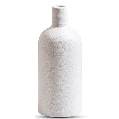 Vintage White Ceramic Vase 7 Inch Farmhouse Small Vase for Home Decor, Living Room, Shelf, Office, Rustic Table Centerpiece - color: White Vase 7 Inches