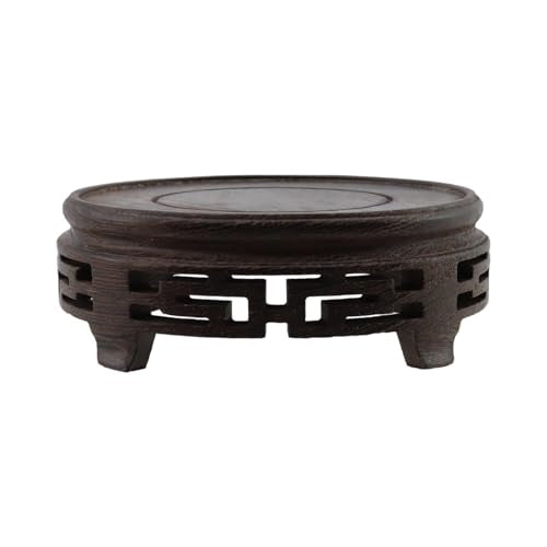 Wooden Display Stand Base 4.13" x 4.13" Wood Carved Craft Pedestal Traditional Wooden Base Oriental Antique Display Riser Round Pedestal Stands for Vase Crystal Ball Teapot Stone Flower Pot - size: Round, 4.13" x 4.13"