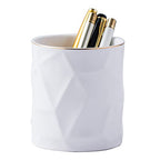Ceramic Irregular Round Pen Holder For Desk Cute Stand Gold Line Pencil Cup Pot Desk Organizer for Girls Makeup Brush Holder (White) - color: White