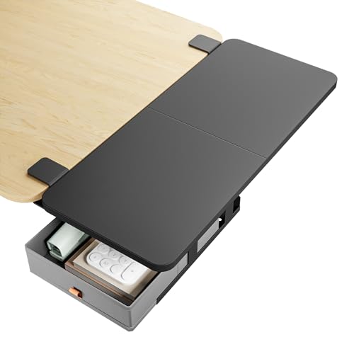 PEGZONE Desk Extender Tray, 28" x 12" Clamp On Desk Shelf, Desk Extension with Storage Drawer, Table Desk Arm Rest, Clamp On Keyboard Tray for Office and Home, Workstation Organizer, Large, Black - size: 28 x 12 inch, style: Black with Drawer