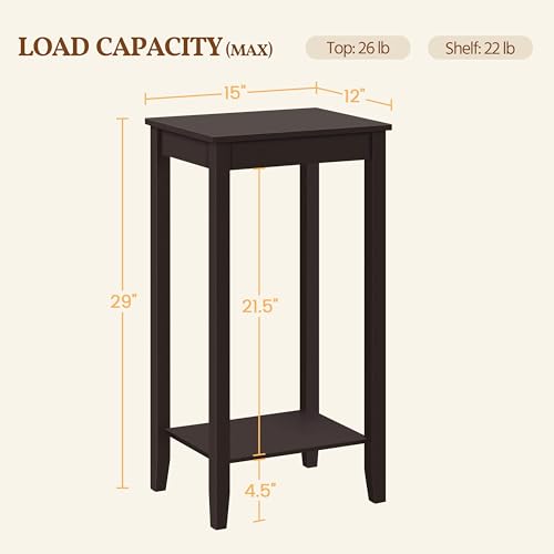 Yaheetech End Table Sofa Side Table with Open Shelf and Solid Wood Legs, Plant/Telephone Stand for Living Room, Couch, Office, Small Spaces, L15xW12xH29 Inch, Dark Coffee - style: Single