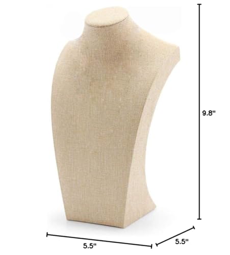 Necklace Display Bust, 9.8" high Beige Linen Jewelry Holder for Necklaces & Bracelets, Figure Display Stand for Jewelry Shop & Personal Makeup (25cm*14cm) - size: 9.8 x 5.5 inch